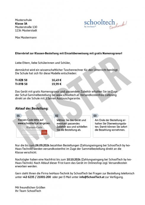 Musterbrief Sammelbestellung